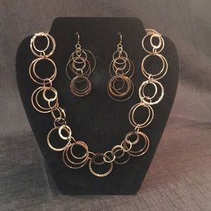 Brown bronze chrome long necklace & earrings set